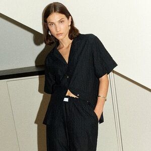 YAITTE NWT Women's BONDI - Black Embroidered PJ Pajama Shirt Short Sleeve Small